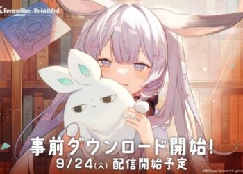 A girl with white hair and bunny ears holding a stuffed rabbit