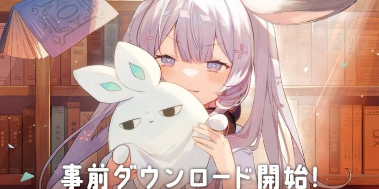 A girl with white hair and bunny ears holding a stuffed rabbit