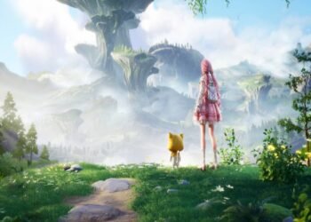 A pink-haired girl contemplating the landscape