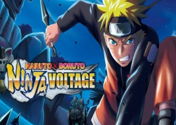 Naruto holding a kunai on the front cover of the game