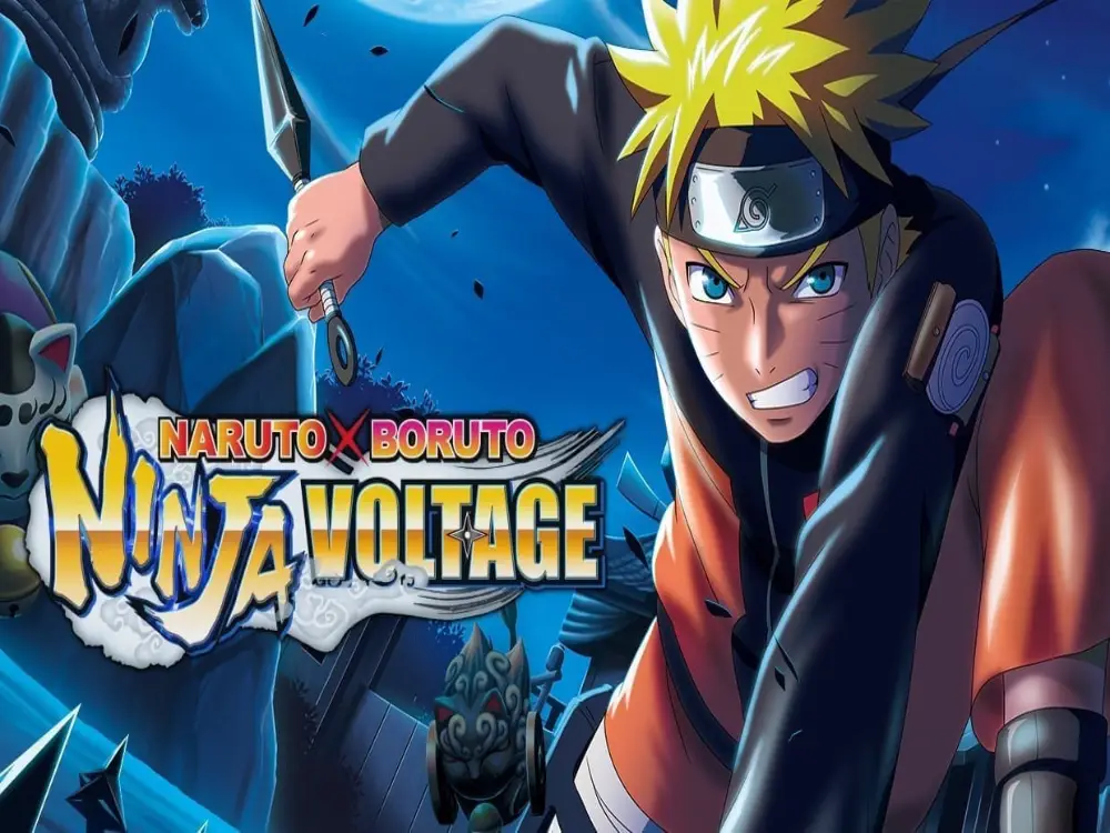 Naruto holding a kunai on the front cover of the game