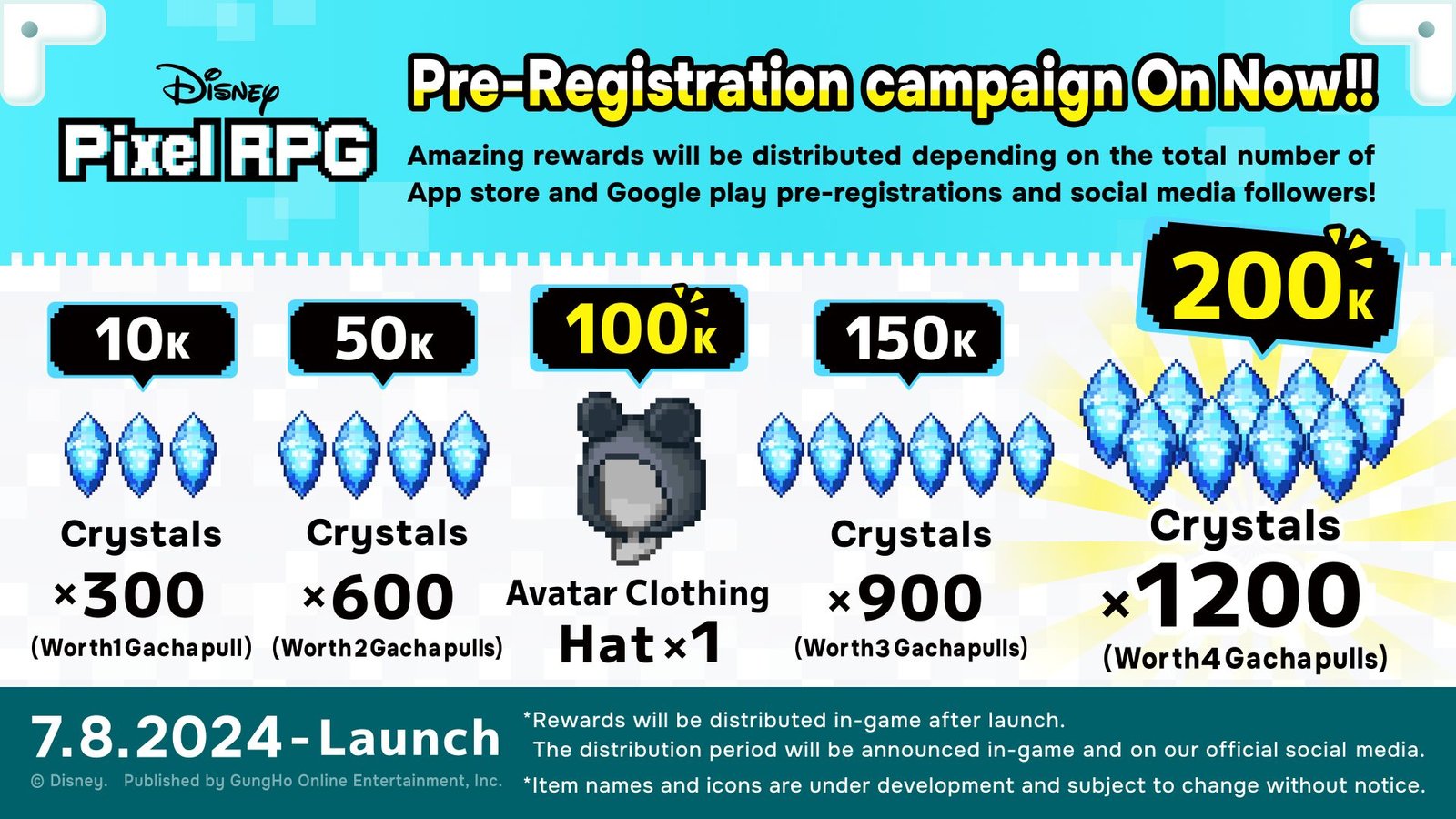 disney pixel rpg pre-registration campaign rewards