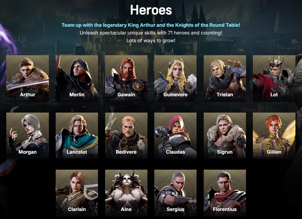 king arthur legends rise heroes roster with medieval knights