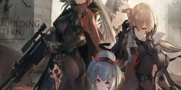 four anime girls dressed in military costumes and weapons