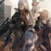four anime girls dressed in military costumes and weapons